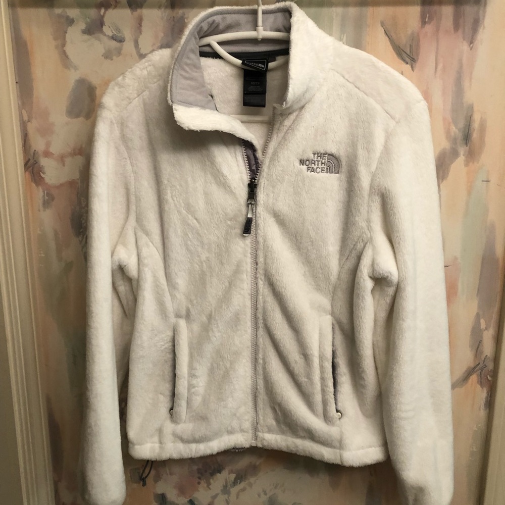 North face, white, fuzzy jacket